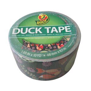 New Duck Tape Woodland Animal Fox and Hedgehog Flowers and Trees Dark Green NWT